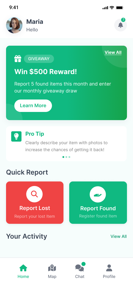 Main screen for Amanat app